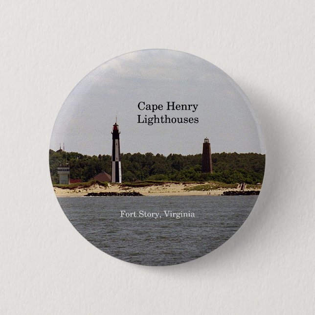 Macaron Rond 5 Cm Bouton Phare de Cape Henry (Devant)