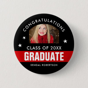 Macaron Rond 5 Cm Bouton photo de graduation en noir et rouge person