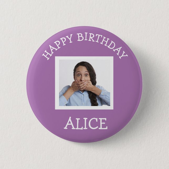Macaron Rond 5 Cm Bouton photo Joyeux anniversaire (Devant)