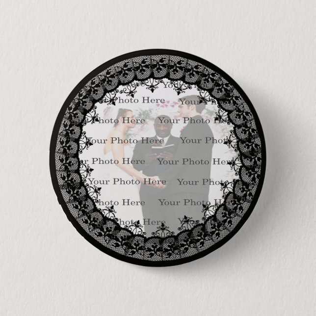 Macaron Rond 5 Cm Bouton photo rond en dentelle noire (Devant)