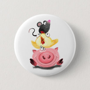 Macaron Rond 5 Cm Bouton Piggy Chick and Mouse Friends Fun