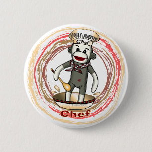 Macaron Rond 5 Cm Bouton pin du chef Sock Monkey