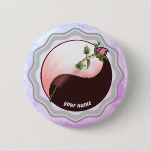 Macaron Rond 5 Cm Bouton pin Red Rose Yin yang