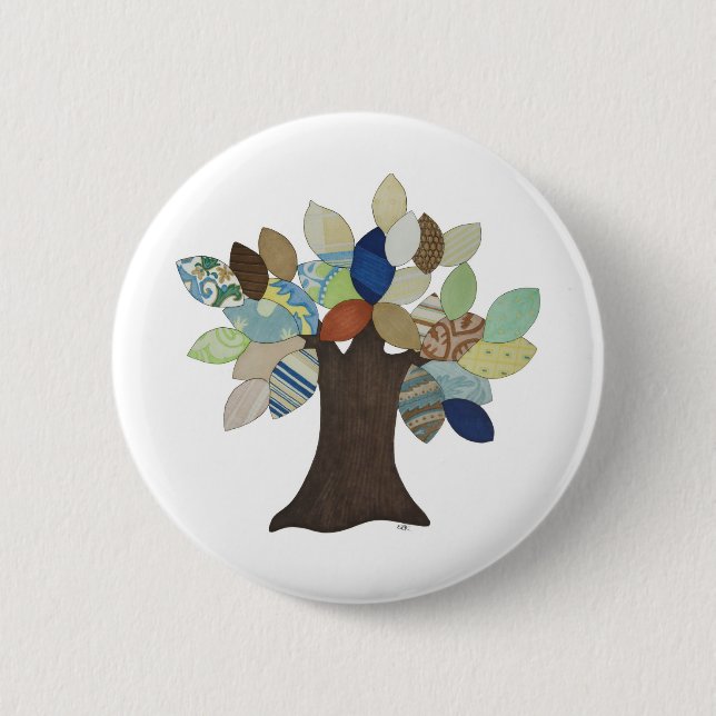 Macaron Rond 5 Cm Bouton Pinback Arbre Argent (Devant)