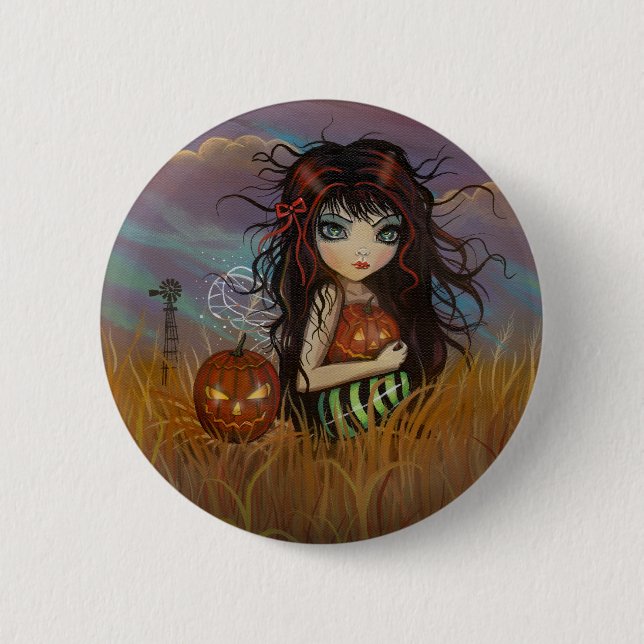 Macaron Rond 5 Cm Bouton Pinback de la fée d'Halloween (Devant)