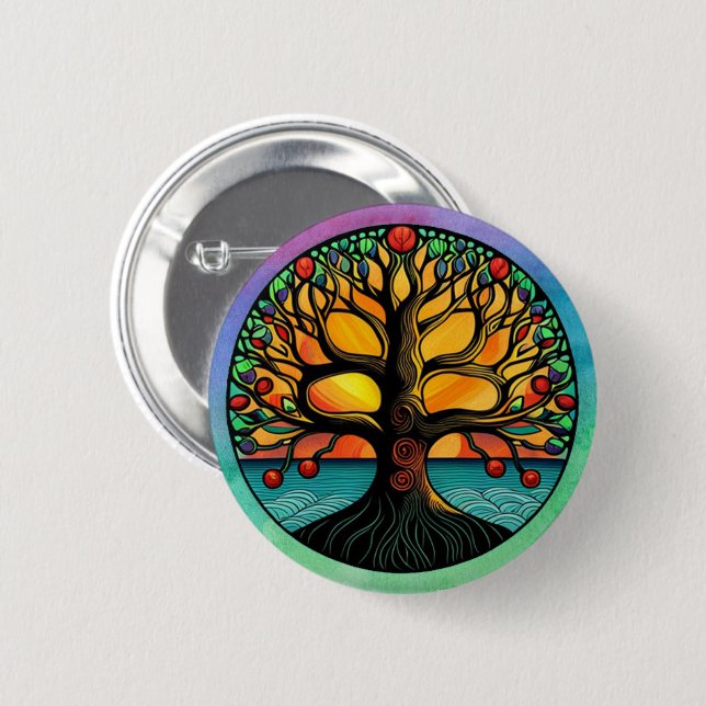 Macaron Rond 5 Cm Bouton Pinback de l'arbre de vie (Devant & derrière)