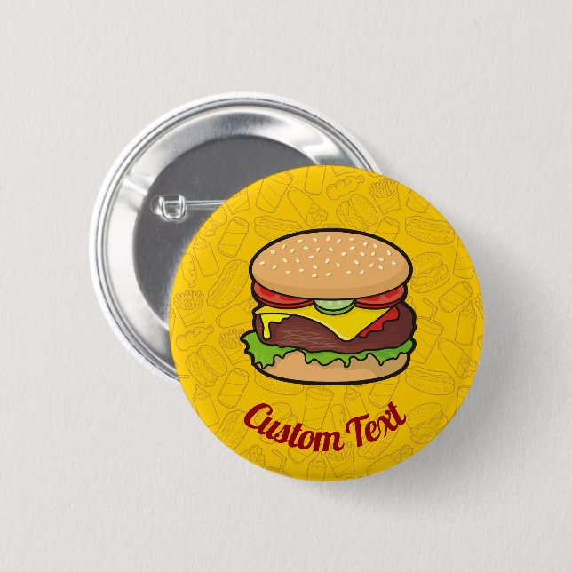 Macaron Rond 5 Cm Bouton Pinback du cheeseburger (Devant & derrière)