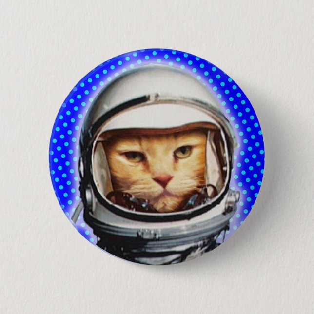 Macaron Rond 5 Cm Bouton Pinback pour chat astronaute (Devant)