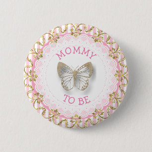 Macaron Rond 5 Cm Bouton Pink Butterfly Maman to be baby shower