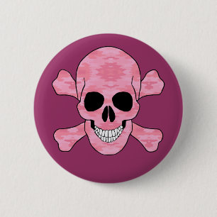 Macaron Rond 5 Cm Bouton Pink Camouflage Et Crâne Crossbones