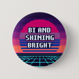Macaron Rond 5 Cm Bouton Pixel Bi Fière Et Brillant