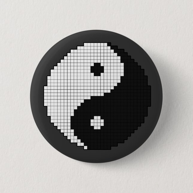 Macaron Rond 5 Cm Bouton Pixel Yinyang (Devant)