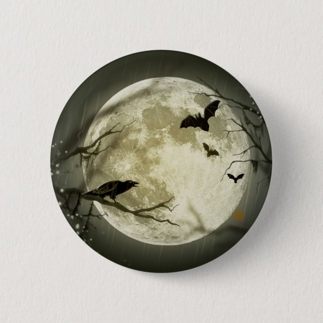 Macaron Rond 5 Cm Bouton Pleine lune Halloween (Devant)