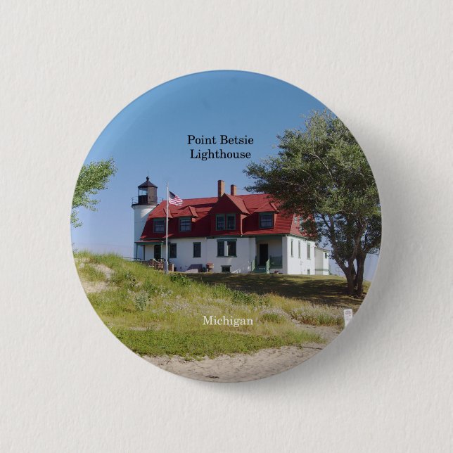 Macaron Rond 5 Cm Bouton Point Betsie Lighthouse (Devant)