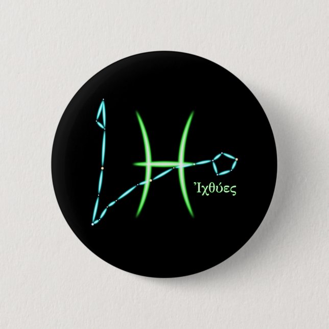 Macaron Rond 5 Cm Bouton Poissons Constellation Zodiaque (Devant)