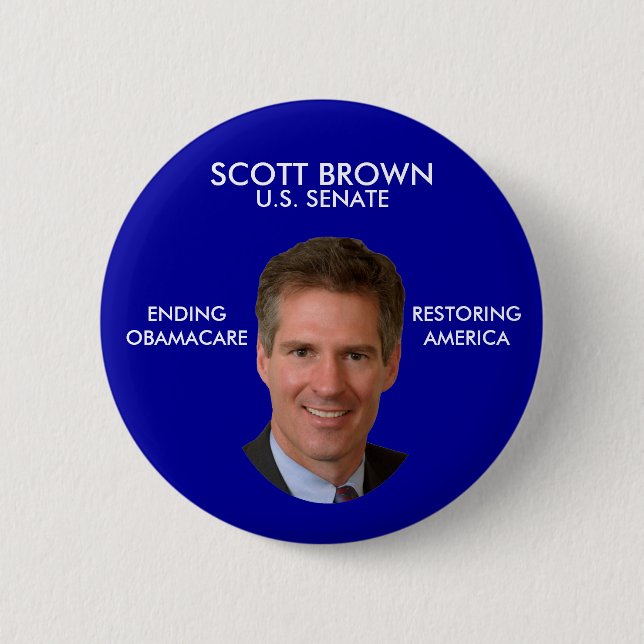 Macaron Rond 5 Cm Bouton politique Brown de Scott anti Obama (Devant)