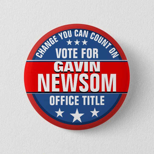 Macaron Rond 5 Cm Bouton politique Gavin Newsom (Devant)