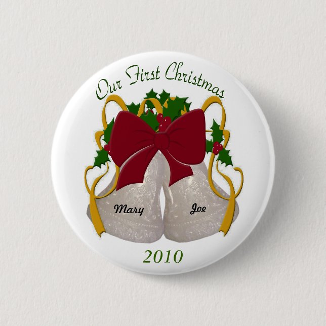 Macaron Rond 5 Cm Bouton Premier Mariage de Noël (Devant)