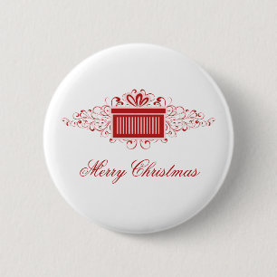 Macaron Rond 5 Cm Bouton Présent Les Fêtes, Rouge