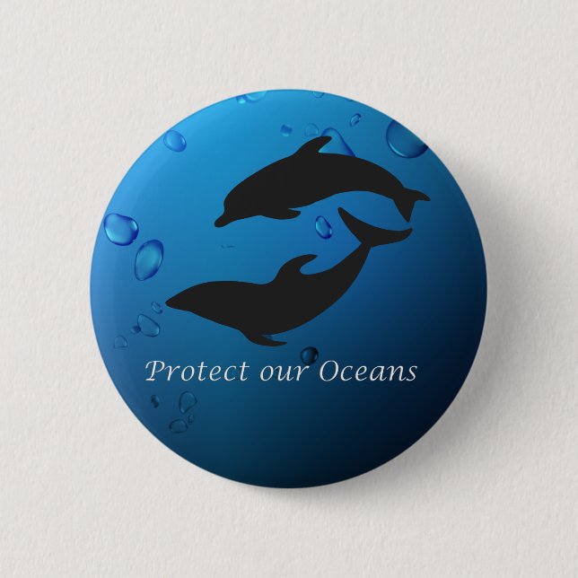 Macaron Rond 5 Cm Bouton Protéger nos dauphins des océans (Devant)