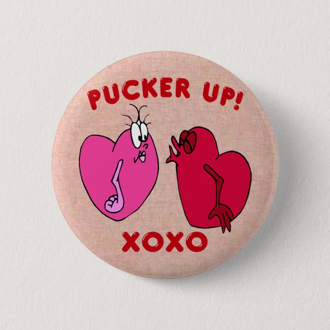 Macaron Rond 5 Cm Bouton Pucker Up Valentine Hearts (Devant)