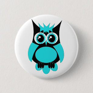 Macaron Rond 5 Cm Bouton punk de hibou d'Aqua