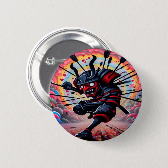 Macaron Rond 5 Cm Bouton Punk Samurai (Devant & derrière)