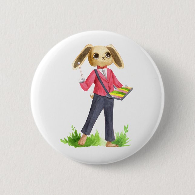 Macaron Rond 5 Cm Bouton Rabbit musicien (Devant)