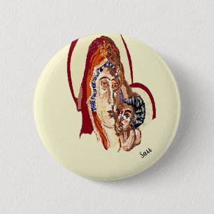 Macaron Rond 5 Cm Bouton Religieux : Vierge Marie Avec Le Seigneur J