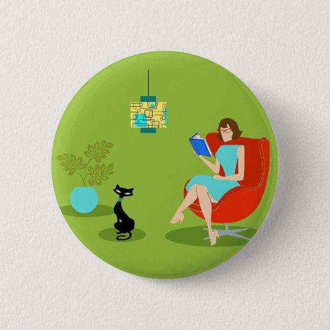 Macaron Rond 5 Cm Bouton Retro Lecture femme (Devant)