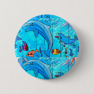 Macaron Rond 5 Cm bouton riant de dauphins