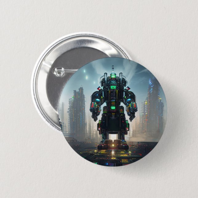 Macaron Rond 5 Cm Bouton Robot 4 (Devant & derrière)