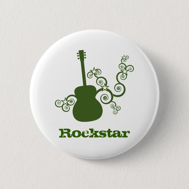 Macaron Rond 5 Cm Bouton Rockstar Guitar, Vert (Devant)