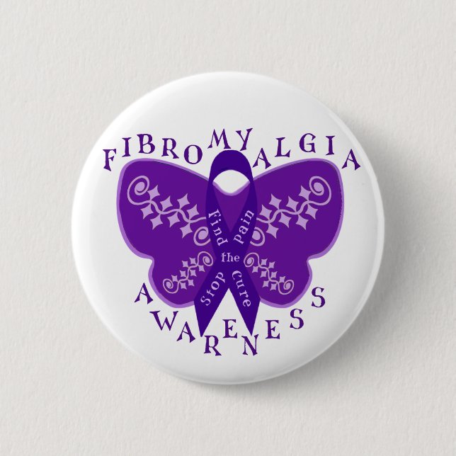 Macaron Rond 5 Cm Bouton rond de conscience de fibromyalgie (Devant)