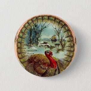Macaron Rond 5 Cm Bouton rond de la Turquie de thanksgiving vintage