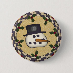 Macaron Rond 5 Cm Bouton rond de Noël - visage de bonhomme de neige