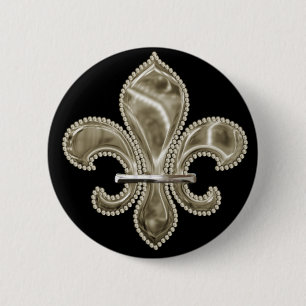 Macaron Rond 5 Cm Bouton rond Fleur de Lis Or