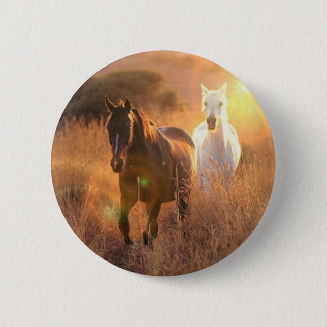 Macaron Rond 5 Cm Bouton rond galopant de chevaux sauvages (Devant)