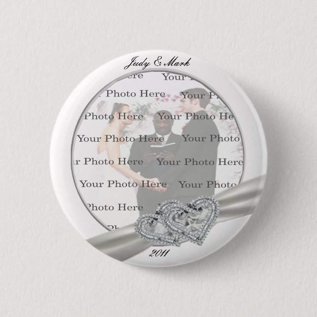 Macaron Rond 5 Cm Bouton rond Mariage blanc Coeurs (Devant)