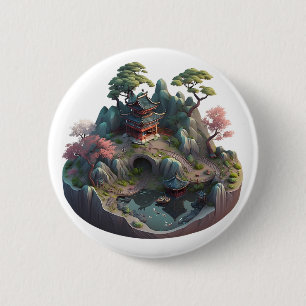 Macaron Rond 5 Cm Bouton rond paysage 3D Imaginaire chinois mignon
