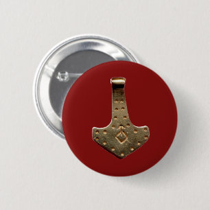 Macaron Rond 5 Cm Bouton rond rouge Gold Thor's Hammer