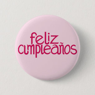 Macaron Rond 5 Cm Bouton rose chaud de Feliz Cumpleaños