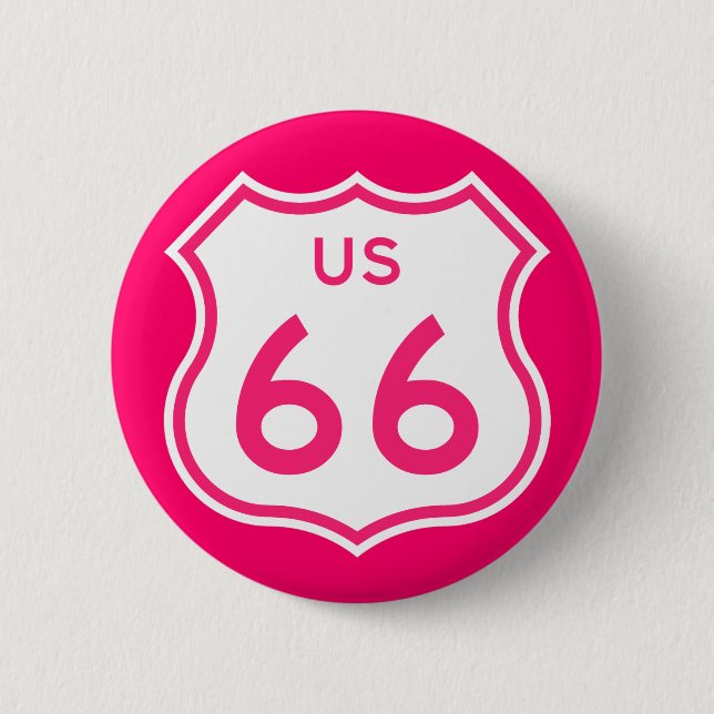 Macaron Rond 5 Cm Bouton rose chaud Route 66 (Devant)