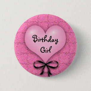 Macaron Rond 5 Cm Bouton rose coeur Anniversaire Fille Pinback Bouto