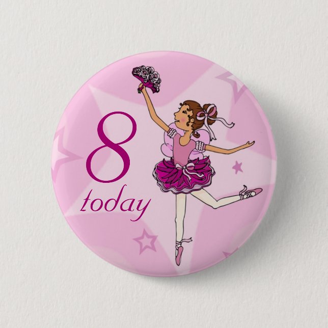 Macaron Rond 5 Cm Bouton rose d'anniversaire de fille de ballerine (Devant)