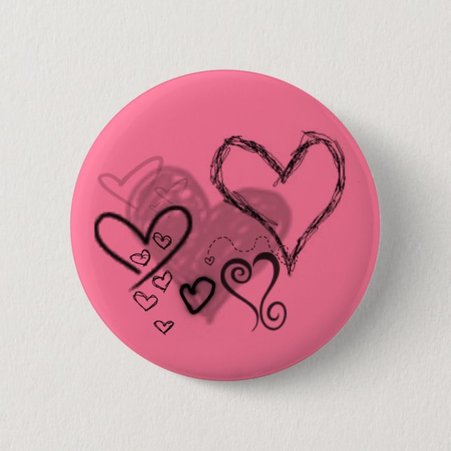 Macaron Rond 5 Cm Bouton rose de coeurs (Devant)