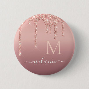 Macaron Rond 5 Cm Bouton Rose de lettres de nom Parties scintillant 