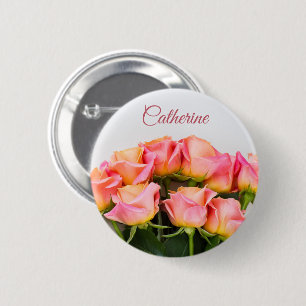 Macaron Rond 5 Cm Bouton Rose de nom personnalisé