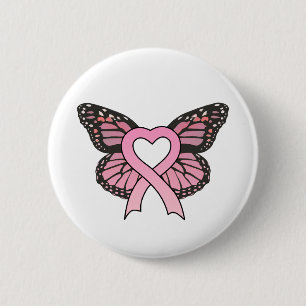 Macaron Rond 5 Cm Bouton rose de papillon de coeur de ruban