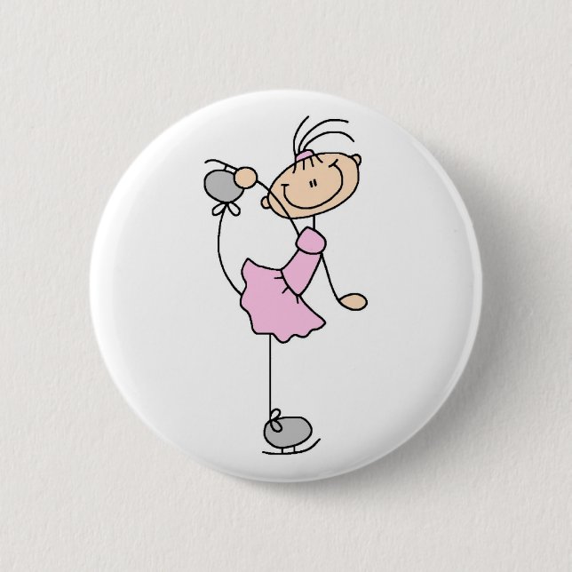 Macaron Rond 5 Cm Bouton rose de patineur artistique (Devant)
